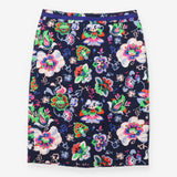 Pencil Skirt Floral Print Cotton Stretch Navy