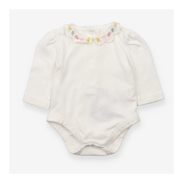 Bodysuit white yellow and pink collard