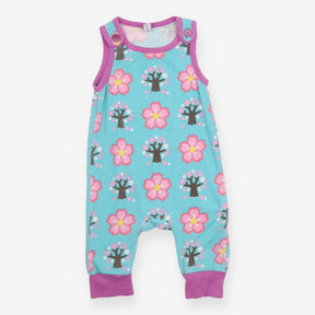 Romper Blue with Pink Flowers and Trees