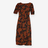 Maxi Dress Black Orange Floral Cut Out Ruched Bust