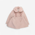 Light pink fur collared wool coat with rose button