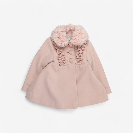 Light pink fur collared wool coat with rose button