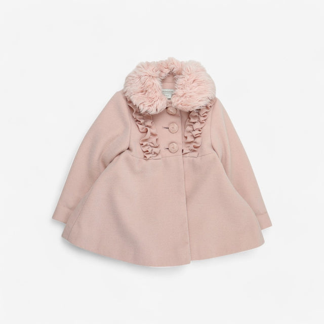Light pink fur collared wool coat with rose button