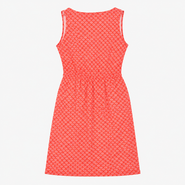 Red Scallop Print Sleeveless Jersey Dress