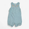 Romper Blue Gingham with Bunnies and Flowers