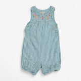 Romper Blue Gingham with Bunnies and Flowers