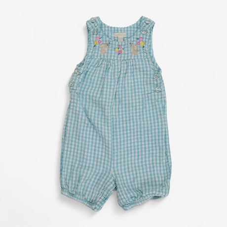 Romper Blue Gingham with Bunnies and Flowers