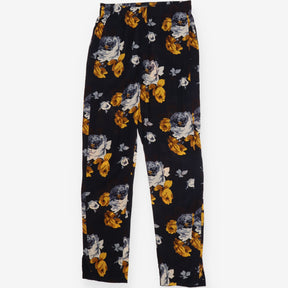 Blue Floral Straight Leg Trousers Ankle Zip Pocket