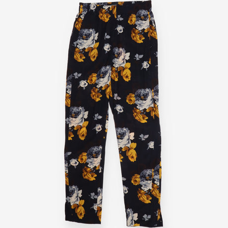Blue Floral Straight Leg Trousers Ankle Zip Pocket
