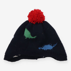 Bobble Hat Navy Dinosaur Appliques
