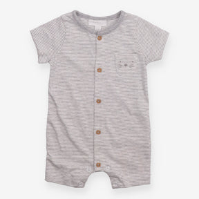 Romper Grey Stripe with Kitten Pocket