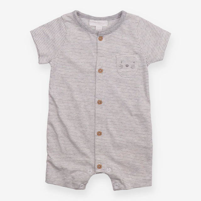 Romper Grey Stripe with Kitten Pocket