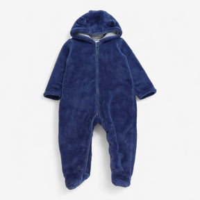 Fleece Pramsuit Blue with Striped Lining
