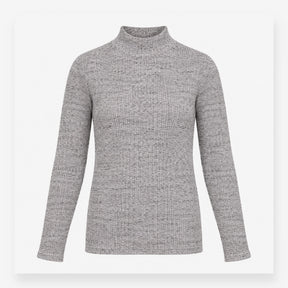Ribbed High Neck Long Sleeve Top Grey