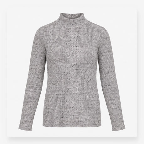 Ribbed High Neck Long Sleeve Top Grey