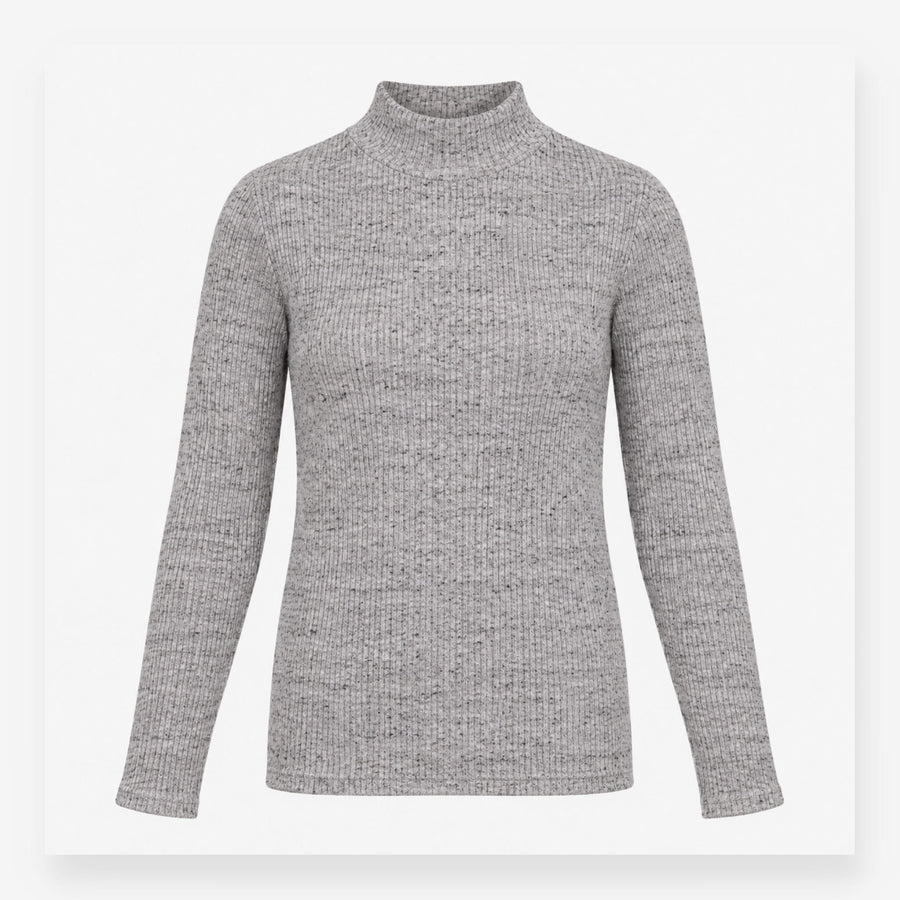 Ribbed High Neck Long Sleeve Top Grey