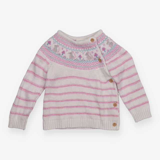 Cardigan grey pink stripes mice