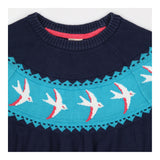 Navy Organic Knit Dress Swallow Bird Yoke Neckline