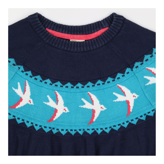 Navy Organic Knit Dress Swallow Bird Yoke Neckline