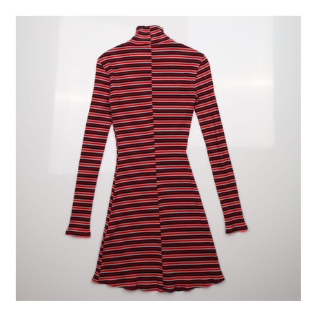 Mini Dress Red Stripe Ribbed Turtleneck Long Sleev