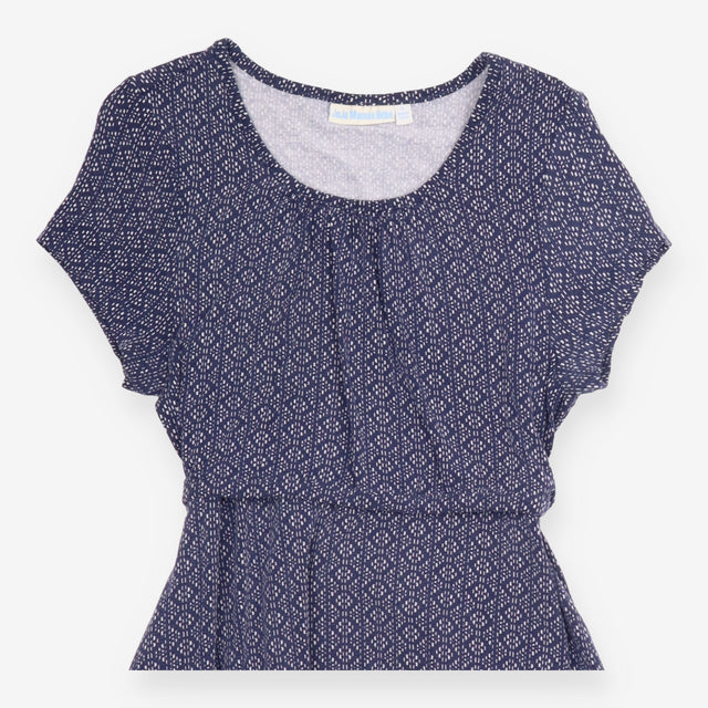Dress Navy Blue Patterned Short Sleeve 