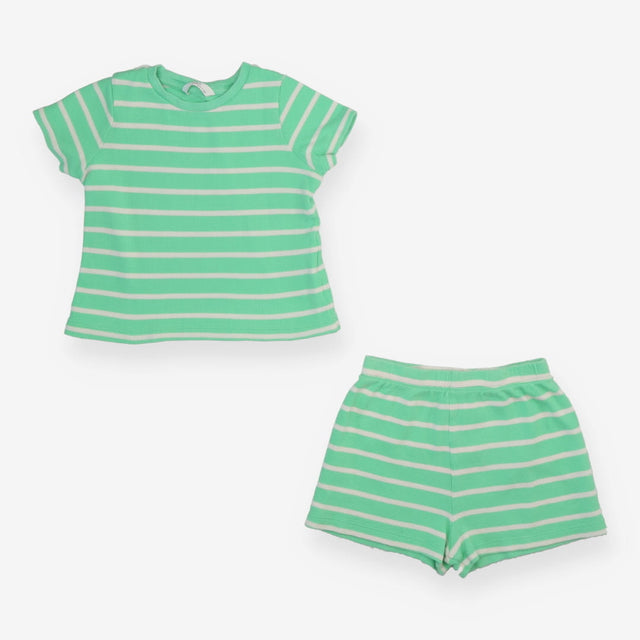 Top & Shorts Waffle Green Striped