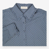 Blue Polka‑Dot Satin Shirt with Peter Pan Collar