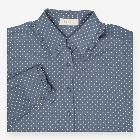 Blue Polka‑Dot Satin Shirt with Peter Pan Collar