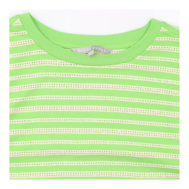 Top Green Striped Puff Sleeve Metallic