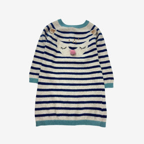 Deer jumper dress, navy & oatmeal stripe