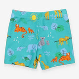 Swim trunks teal jungle animals