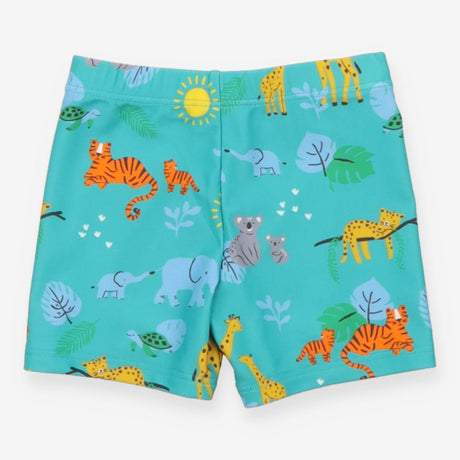 Swim trunks teal jungle animals