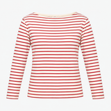 Striped Long Sleeve Cotton Top Red Whit