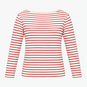 Striped Long Sleeve Cotton Top Red Whit