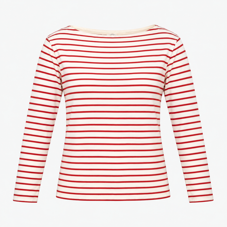 Striped Long Sleeve Cotton Top Red Whit