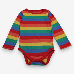 Bodysuit LS rainbow stripe red edging