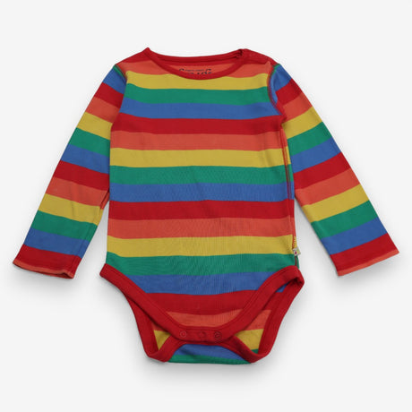 Bodysuit LS rainbow stripe red edging