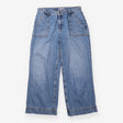 Cropped Jeans Blue Denim Scalloped Pocket Wide Leg