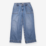 Cropped Jeans Blue Denim Scalloped Pocket Wide Leg