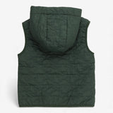 Green dinosaur gilet, stripe lined 