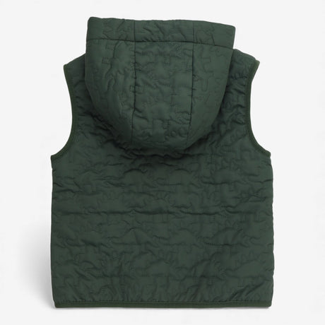 Green dinosaur gilet, stripe lined 