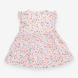 Woven Dress with Ruffle Shoulders White with Red 