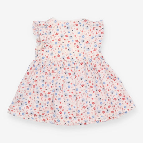Woven Dress with Ruffle Shoulders White with Red 