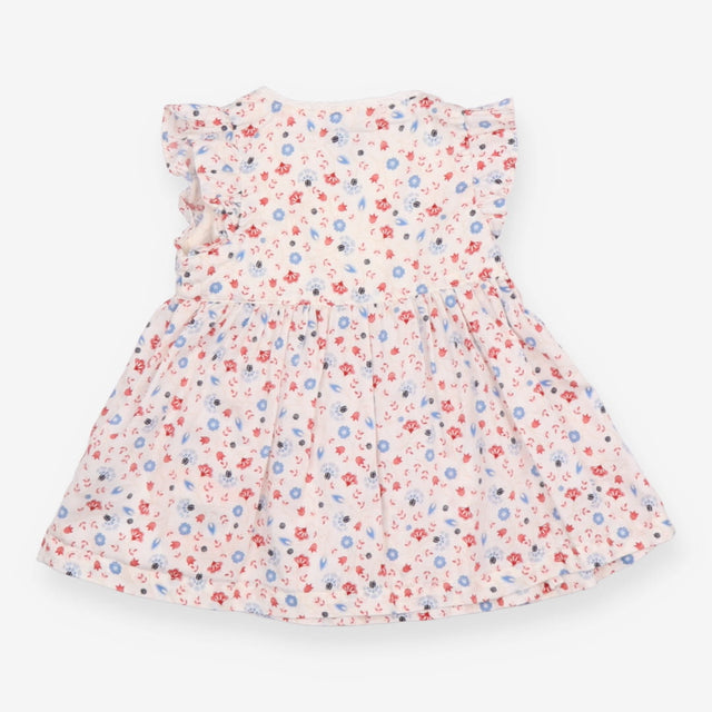 Woven Dress with Ruffle Shoulders White with Red 