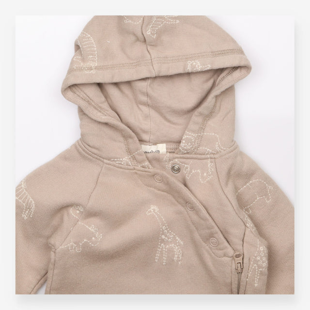 Hooded sleepsuit beige animals 