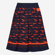 Navy Blue Rust Red Geometric Print Border Hem Midi