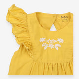 Dress Sleeveless Yellow Frill Parrots in Palm Tree