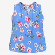 Sleeveless Blouse Blue Floral Ruffle Tie N