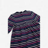 Long sleeve blue pink and white stripe jersey dres