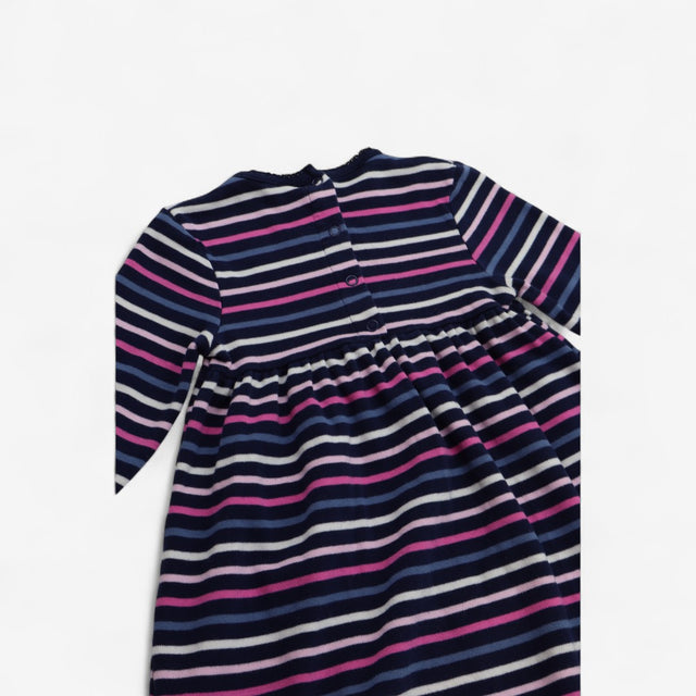 Long sleeve blue pink and white stripe jersey dres